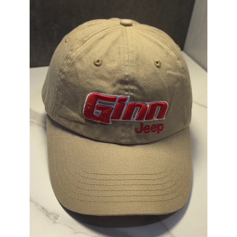 Ginn Jeep Covington GA Tan Baseball Cap Hat Adjustable Hook‎ Loop Strap